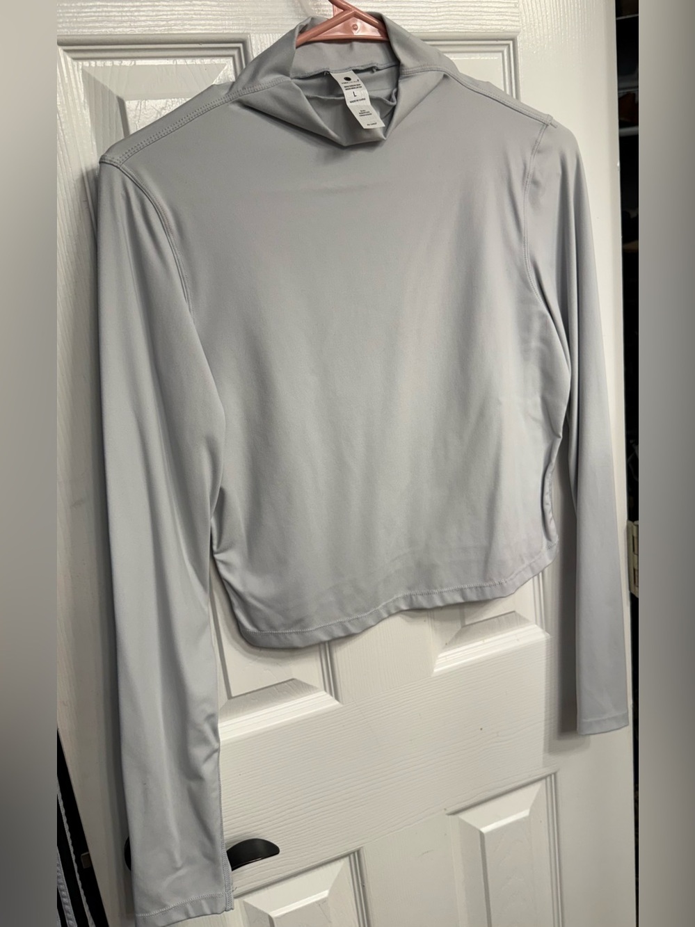 Yogalicious Light Gray Cropped Hooded Long-Sleeve Top